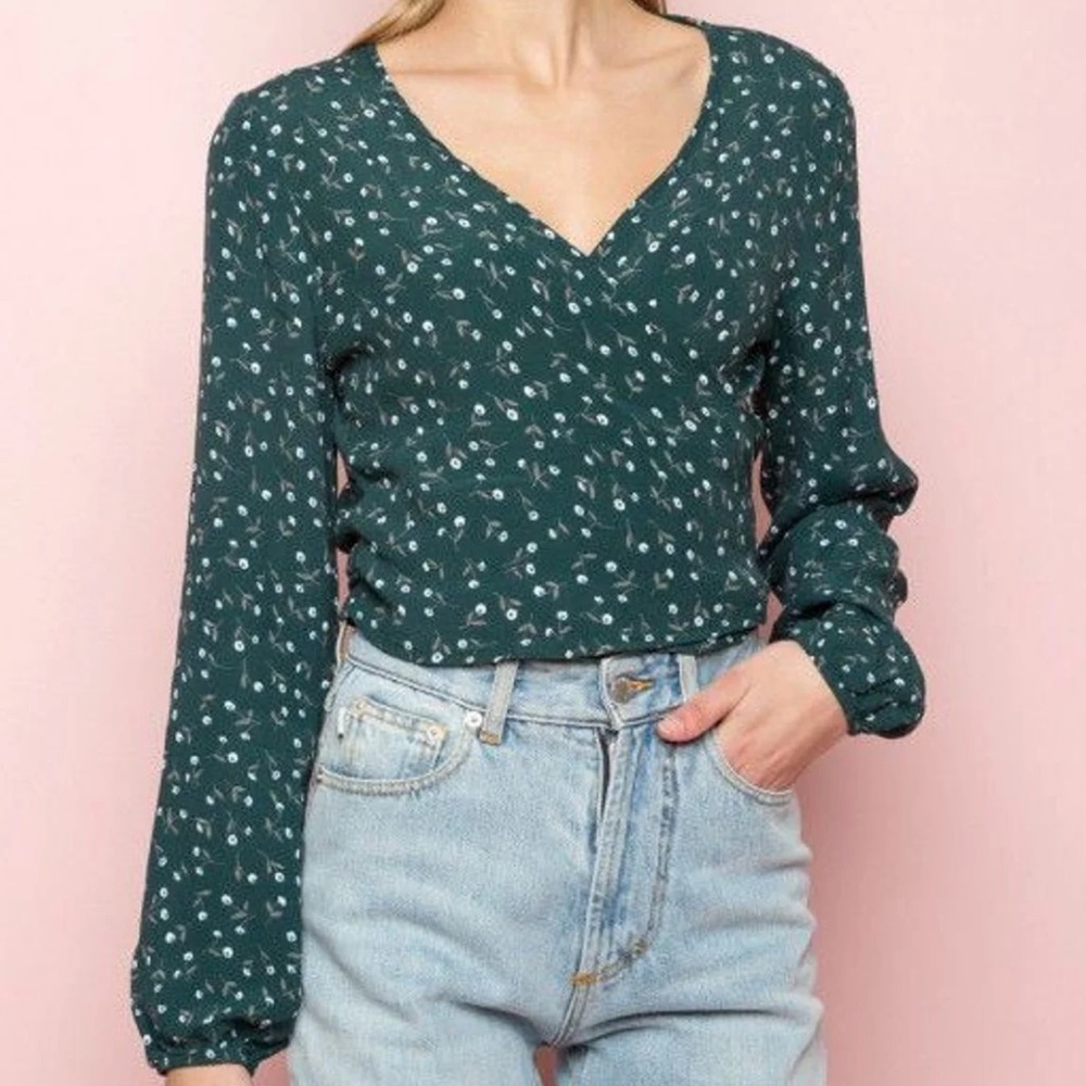 Green Brandy Melville Coco Wrap Top
